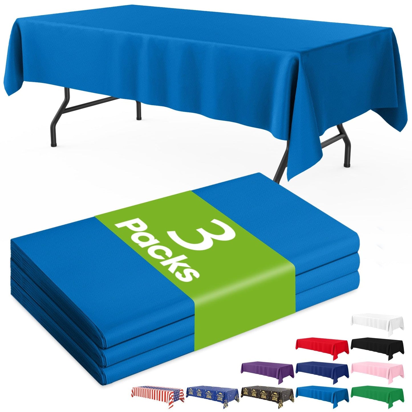 Pureegg Plastic Table Cloth Disposable 3 Pack, 54x108 Inch Rectangular Table Cloth, Leakproof Table Cover for Picnic, Graduation Party Tablecloths, Graduation Decorations Class of 2026, Blue