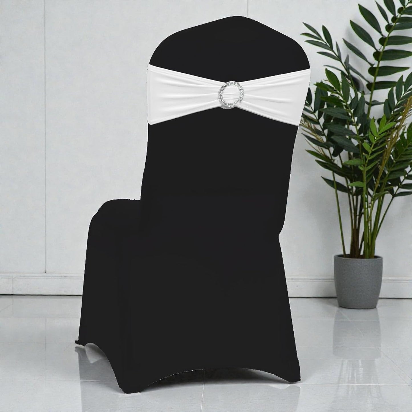 MDS Premium Spandex Chair Sashes - Pack of 50 Stretch Covers with Buckle Slider | Universal Fit - White