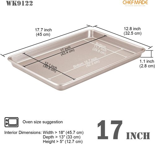 CHEFMADE Non-Stick Baking Sheet Pan - 17-Inch Carbon Steel for Roasting & Baking | Champagne Gold