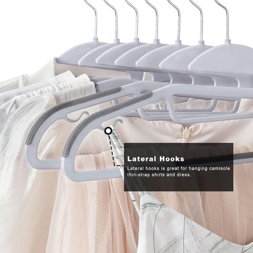 BAGAIL Plastic Hangers - 50 Pack Non-Slip Design with 360° Swivel Hook | Space-Saving Grey Organizer for Closet