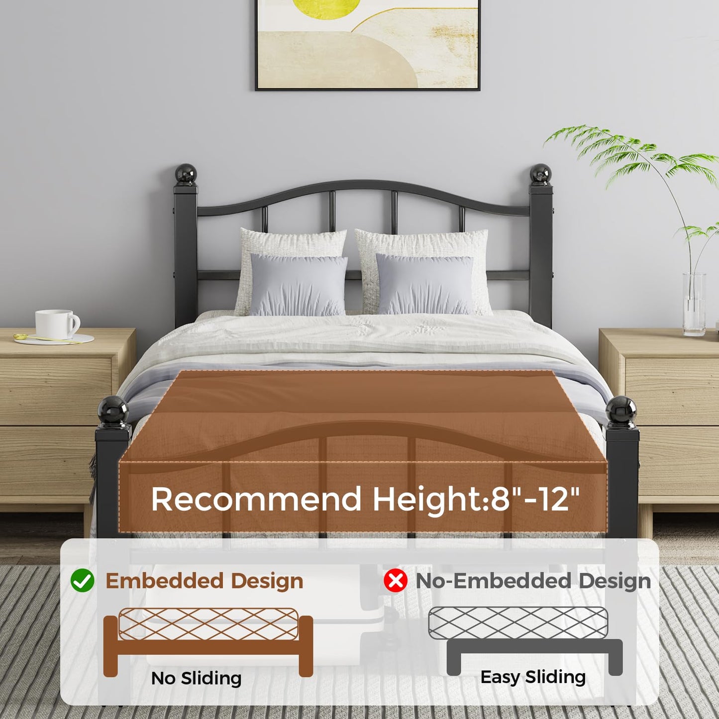 Blbeed Metal Twin Bed Frames, Noise-Free Design & Underbed Storage Heavy Duty Bed Frames with Headboard No Box Spring Needed/Tool-Free Assembly