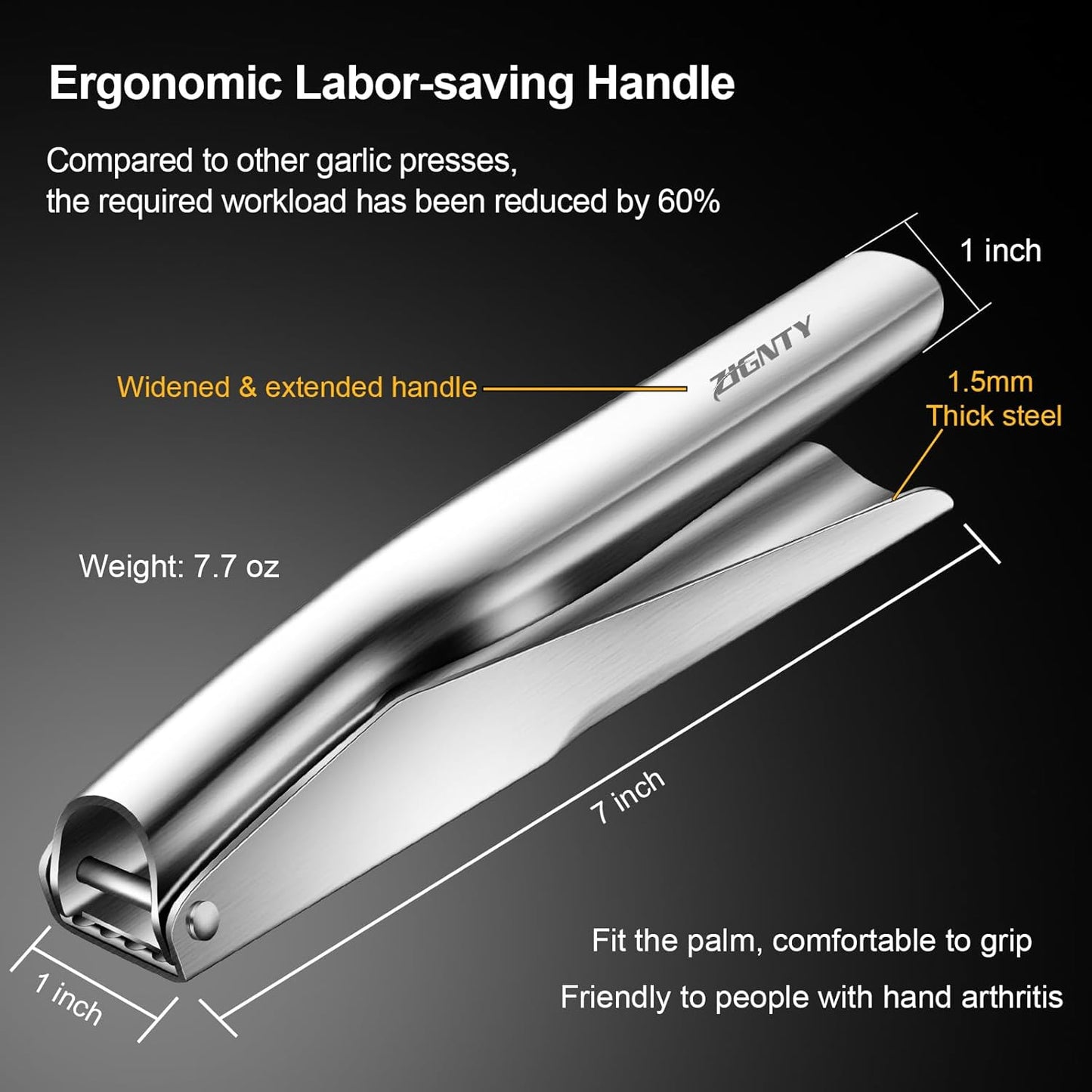 Skiennix Garlic Press - Premium Stainless Steel Mincer Tool with Ergonomic Handle | Rust Proof & Dishwasher Safe