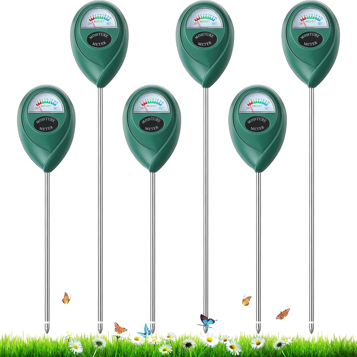 Macarrie Soil Moisture Meter - 6 Pack Long Probe Sensor for Indoor & Outdoor Plants | No Batteries Required