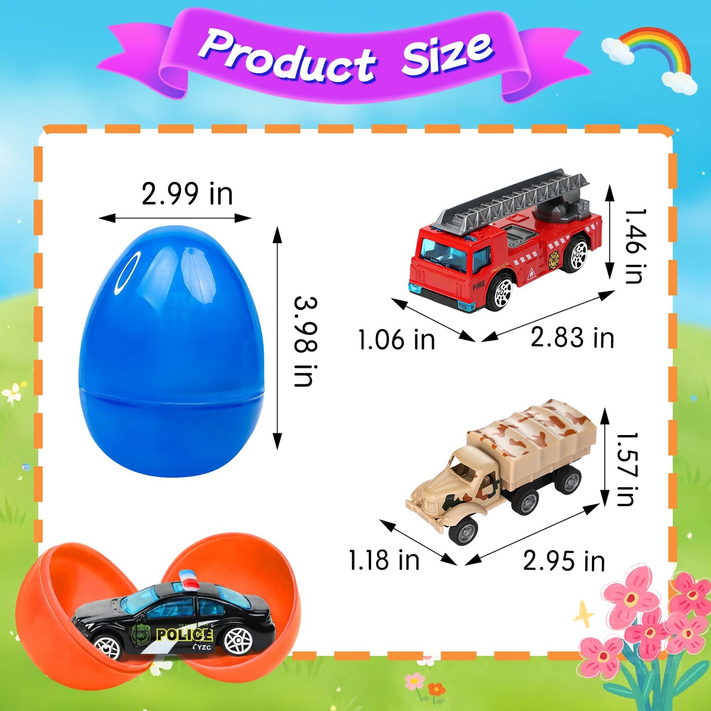 18 Pcs Prefilled Easter Eggs with Alloy Vehicles for Kids Die-Cast City Car Toys Construction Vehicles Easter Basket Stuffers Egg Fillers Egg Hunt Party Favors Classroom Prizes for Boys