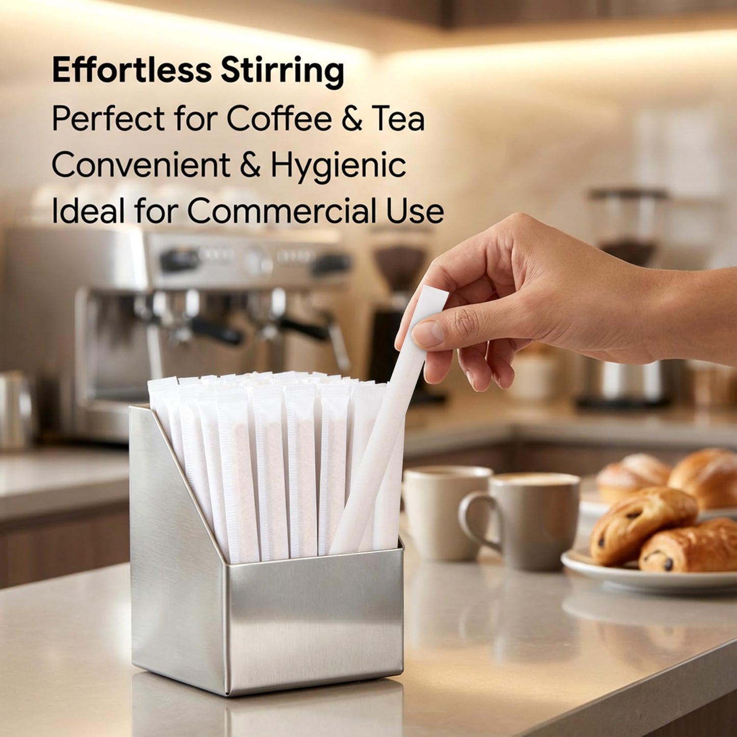 MAQIHAN 250PCS Individually Wrapped Wooden Coffee Stirrers - 5.5 Inch Biodegradable Beverage Stir Sticks for Hot & Cold Drinks, Eco-Friendly Disposable Coffee Sticks for Office, Home, Café