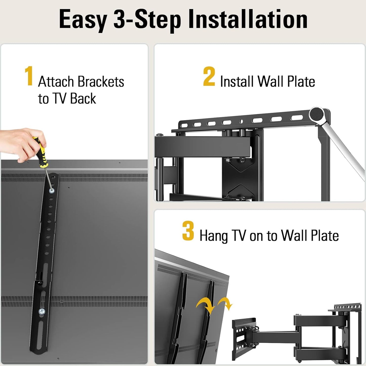 Mounting Dream TV Wall Mount - Full Motion Swivel & Tilt Bracket for 32-65 Inch TVs | Max VESA 400x400 mm, 99lbs Capacity
