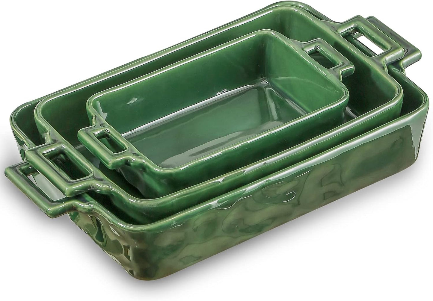 VICRAYS Ceramic Bakeware Set - Porcelain Rectangular Baking Dish for Lasagna & Casserole | 3-Piece, 15 x 8.5 Inches (Green)