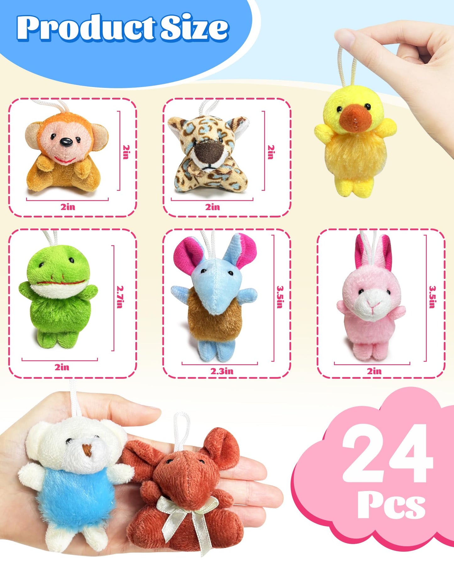 24 Pack Mini Stuffed Animals, Small Plush Keychain Party Favors for Kids 3-5, 4-8, 8-12, Bulk Treasure Box Toys for Classroom Prizes, School Gifts, Easter Basket Egg Goodie Bags Stuffers
