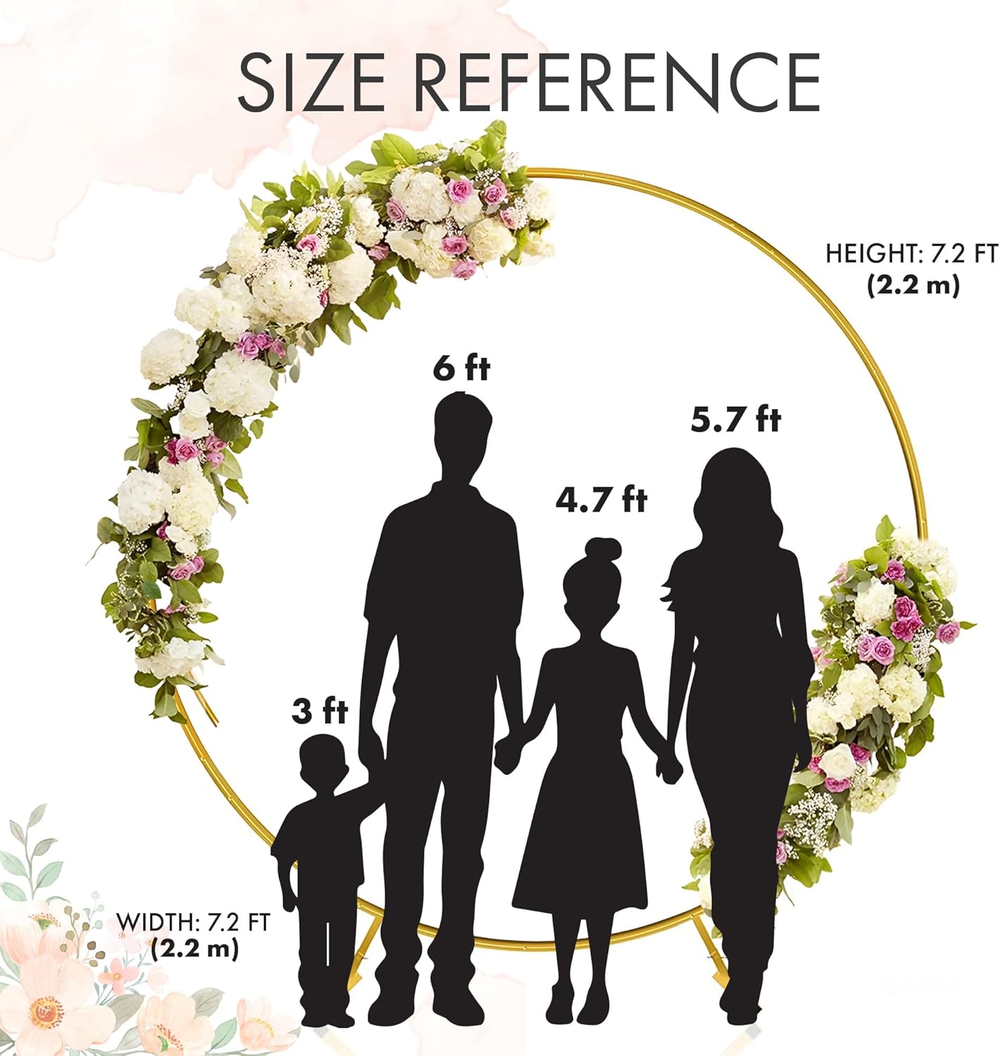 Round Backdrop Stand - 7.2 Ft Gold Iron Circle Frame | Portable Wedding Arch for Parties & Balloons