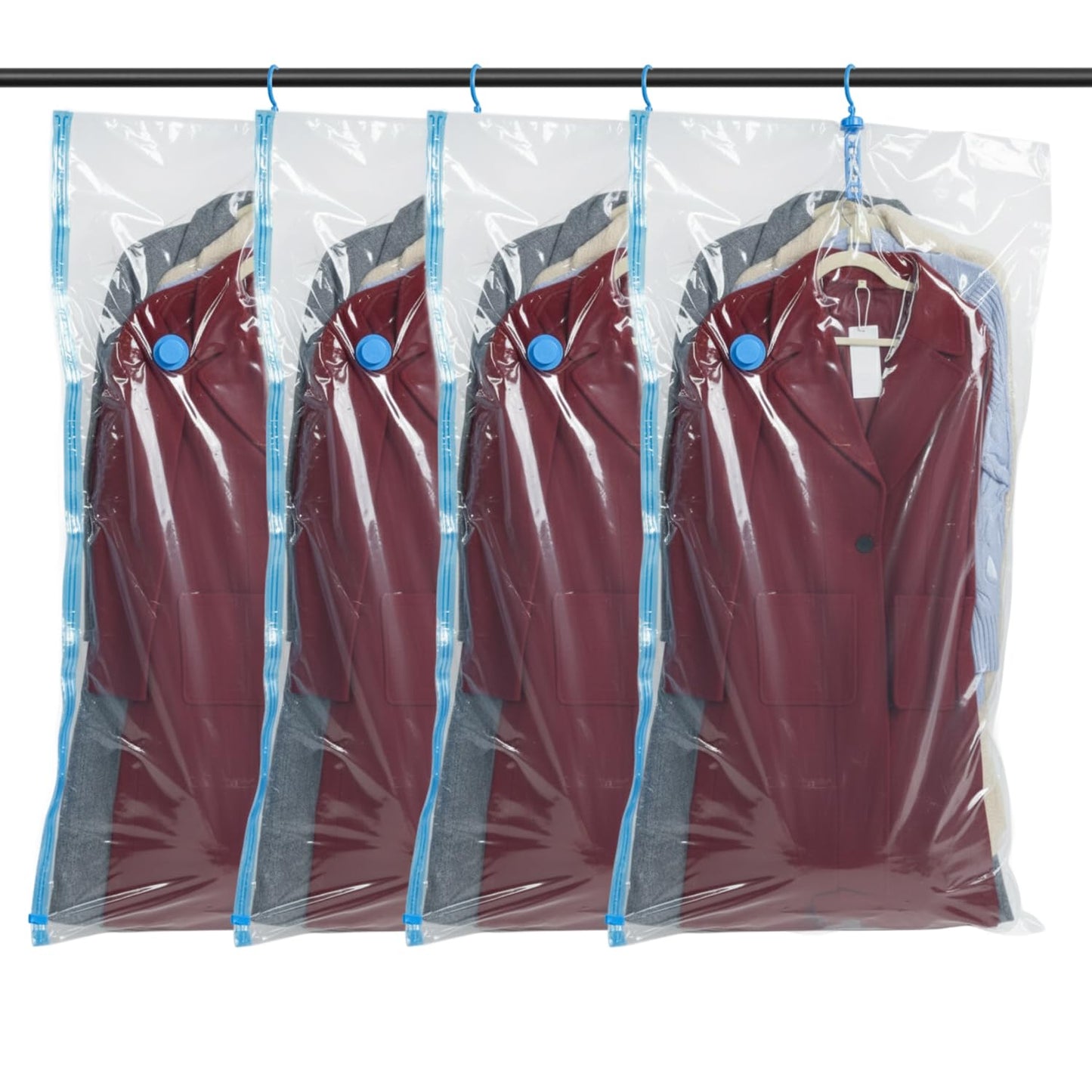Spacesaver Hanging Vacuum Storage Bags (Pack of 4) - Vacuum Sealer Bags, Closet Organizer, Sealed Storage, Space Bag - Blanket, Bedding, Garment, Clothing, Dress, Suit, Long Coat, Jacket