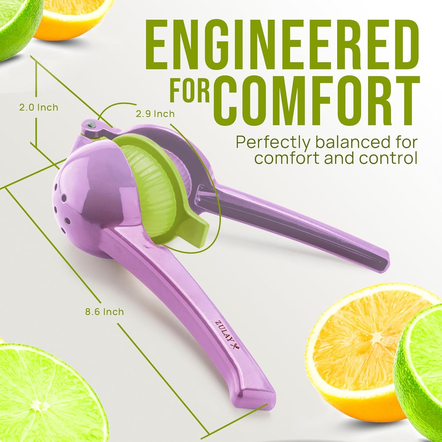 Zulay Kitchen 2-in-1 Lemon Squeezer - Sturdy Hand Juicer for Maximum Juice Extraction - Easy to Clean - Purple/Lime