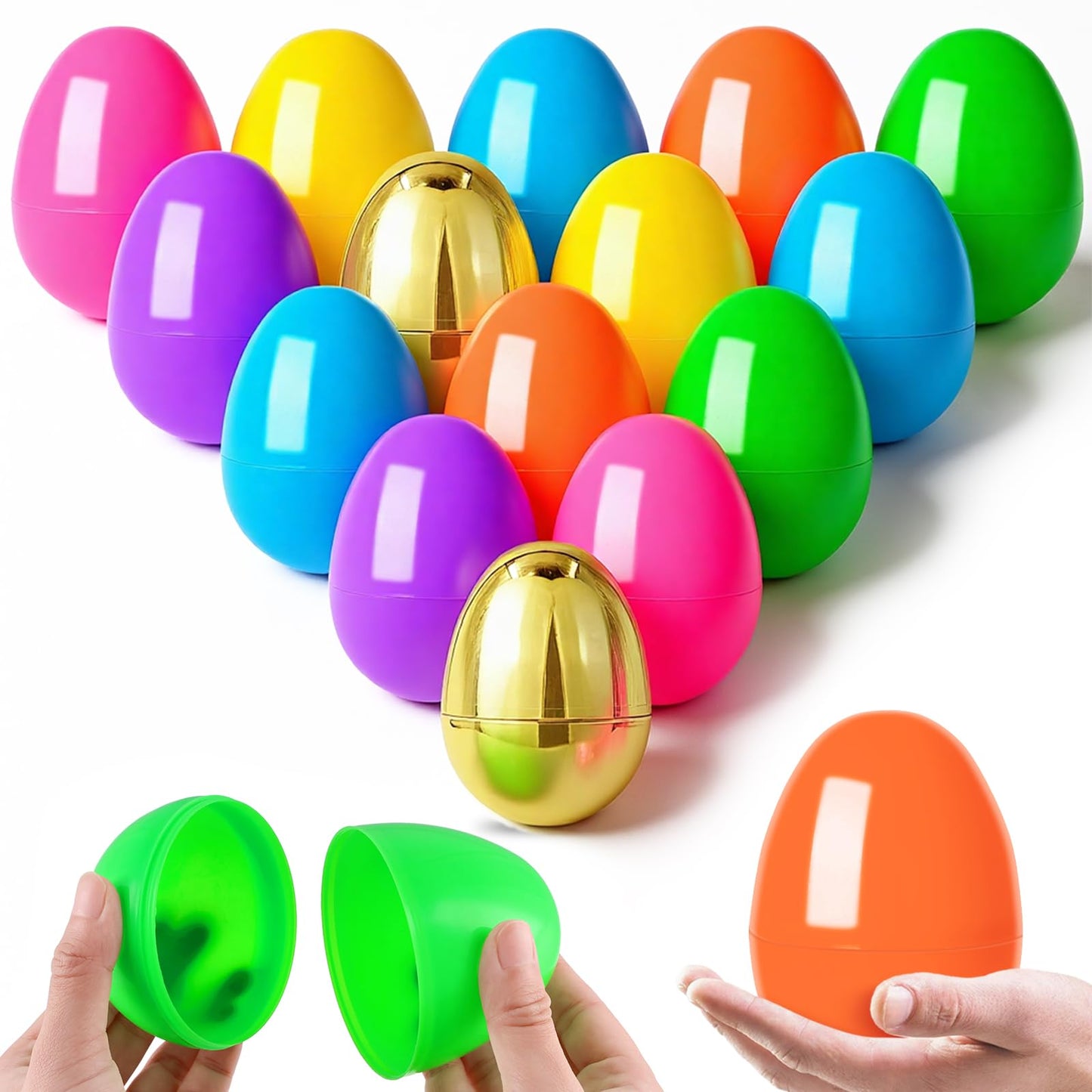 MGparty 72 Pcs Large 4" Easter Eggs Plastic Empty Eggs Bulk with 6 Golden Eggs, Fillable Easter Eggs for Egg Hunt, Easter Basket Stuffers, Party Favors, Decorations