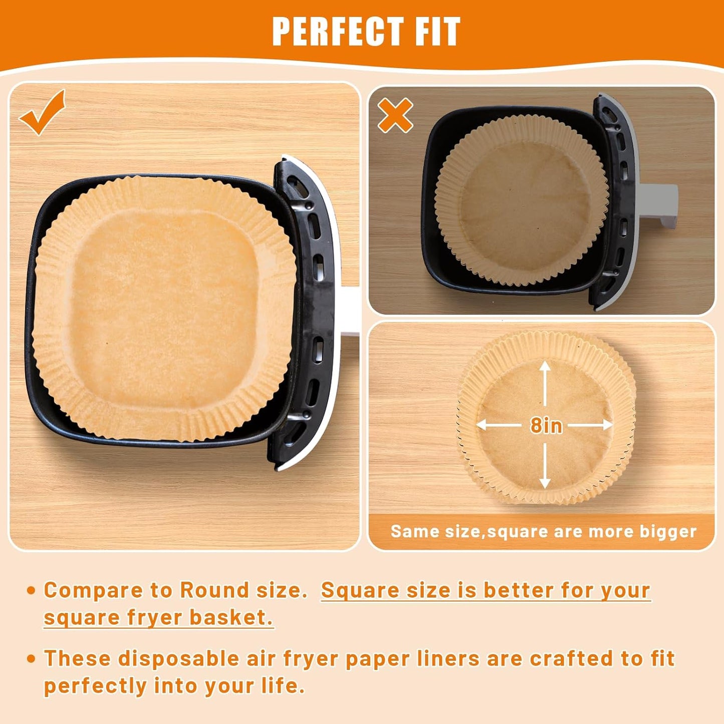 Air Fryer Liners | 200PCS Non-Stick Parchment Paper, 9-Inch Round for 5-8QT Air Fryers