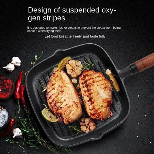 9 Inch Nonstick Grill Pan for Stove Tops, Versatile Uncoated Non-stick Surface Pan, Cast Iron Steak Pot, Indoor & Outdoor Grilling, Free Clips and Oil Brushes