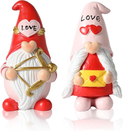 iStatue Valentine Gnomes - Adorable Set of 2 Resin Statues with Heart-Shaped Love & Cupid’s Arrow | Perfect Valentine's Day Decor & Gifts