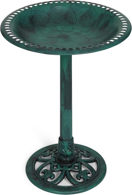 Backyard Expressions Bird Bath - Weather-Resistant Green Polyresin - 27 Inch Outdoor Decor
