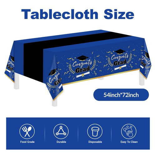 Graduation Decorations Class of 2026 Graduation Party Decorations,147 PCS Disposable Congrats Grad Tableware,Blue and Black Tablecloth Knives Fork Plates Napkin Cups for School,College,Party,Serve 24