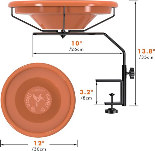 iBorn Bird Bath - Outdoor Deck Mounted 12-Inch BPA-Free Bowl with Adjustable Clamp & 360° Swivel