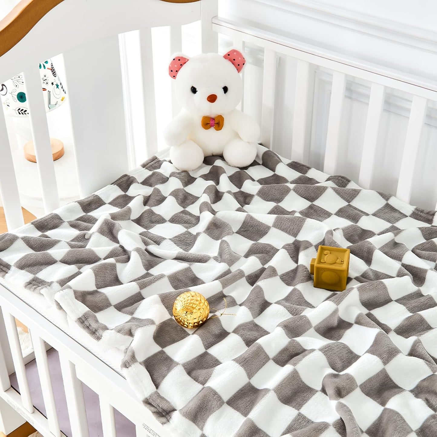Yurhap Checkered Baby Blanket - Super Soft Fleece for Infants | Neutral Color, 30x40 Inch