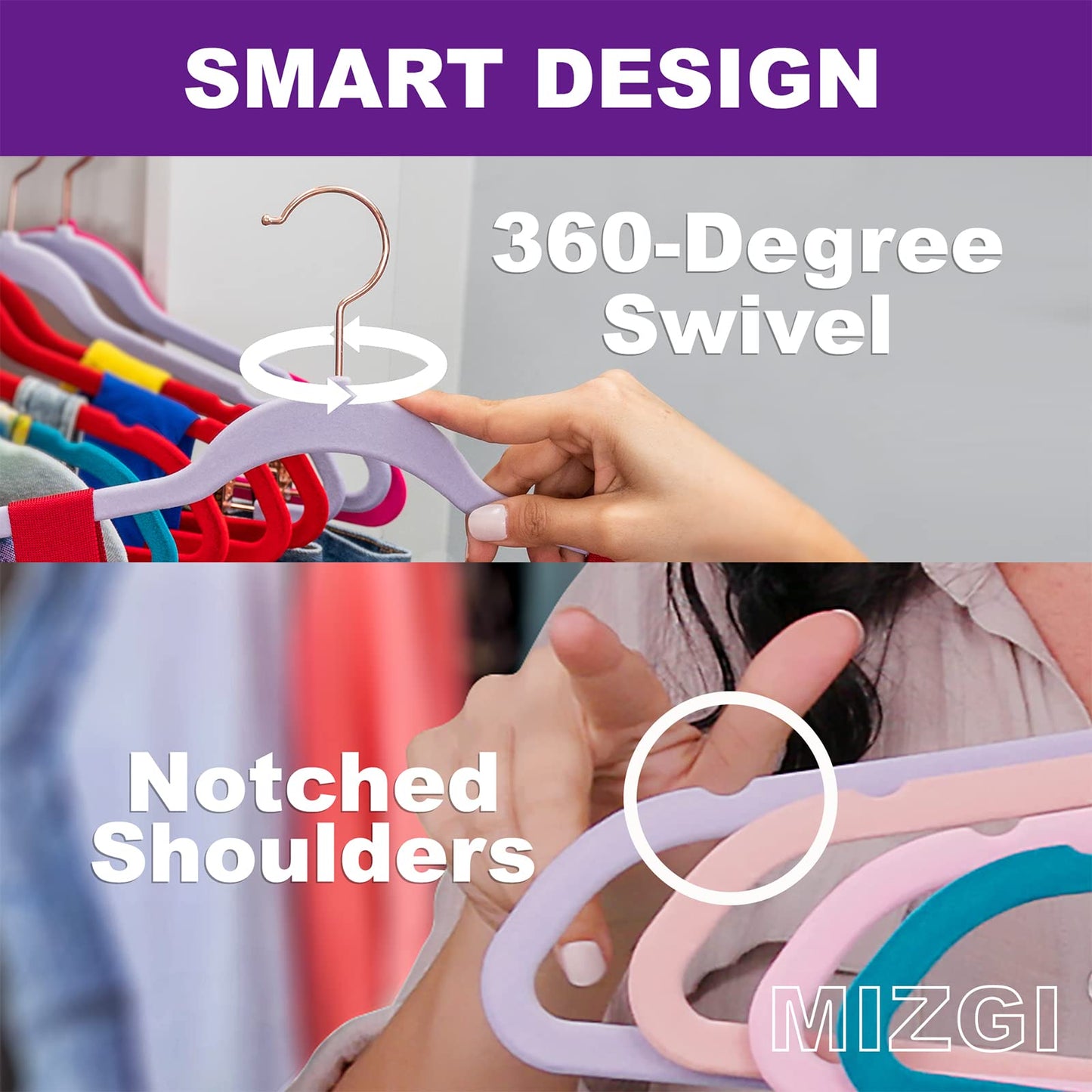 MIZGI Premium Velvet Hangers (50 Pack) - Heavyduty Non Slip Felt Suit Hangers - White Chrome Hooks, Space Saving