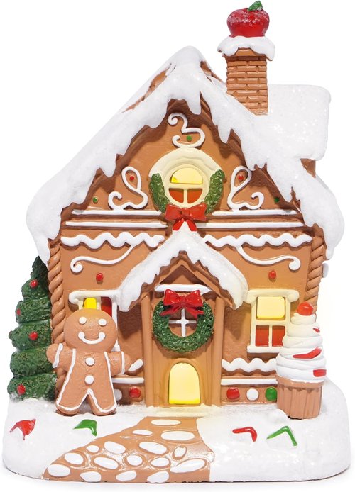 Hodao Gingerbread House Decoration | Handmade Polyresin Xmas Figurine for Winter Decor (Brown)