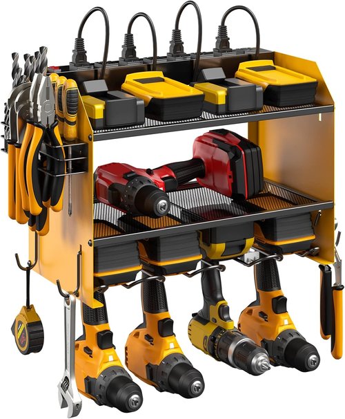 CCCEI Modular Power Tool Organizer - Wall Mount Charging Station & Heavy-Duty Storage Shelf | Yellow, 1 Pack