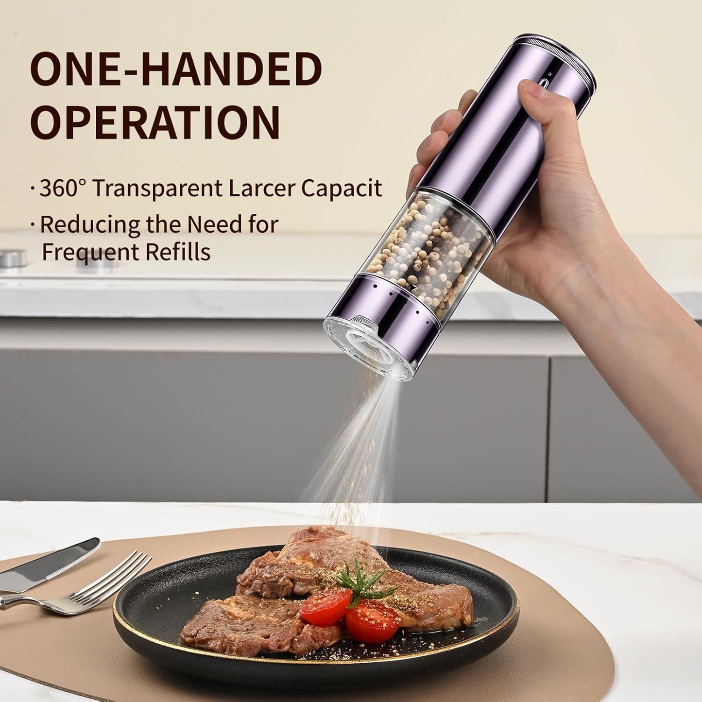 Skiennix Electric Salt and Pepper Grinder Set - Automatic, Refillable with LED Light | Adjustable Coarseness, One-Handed Operation