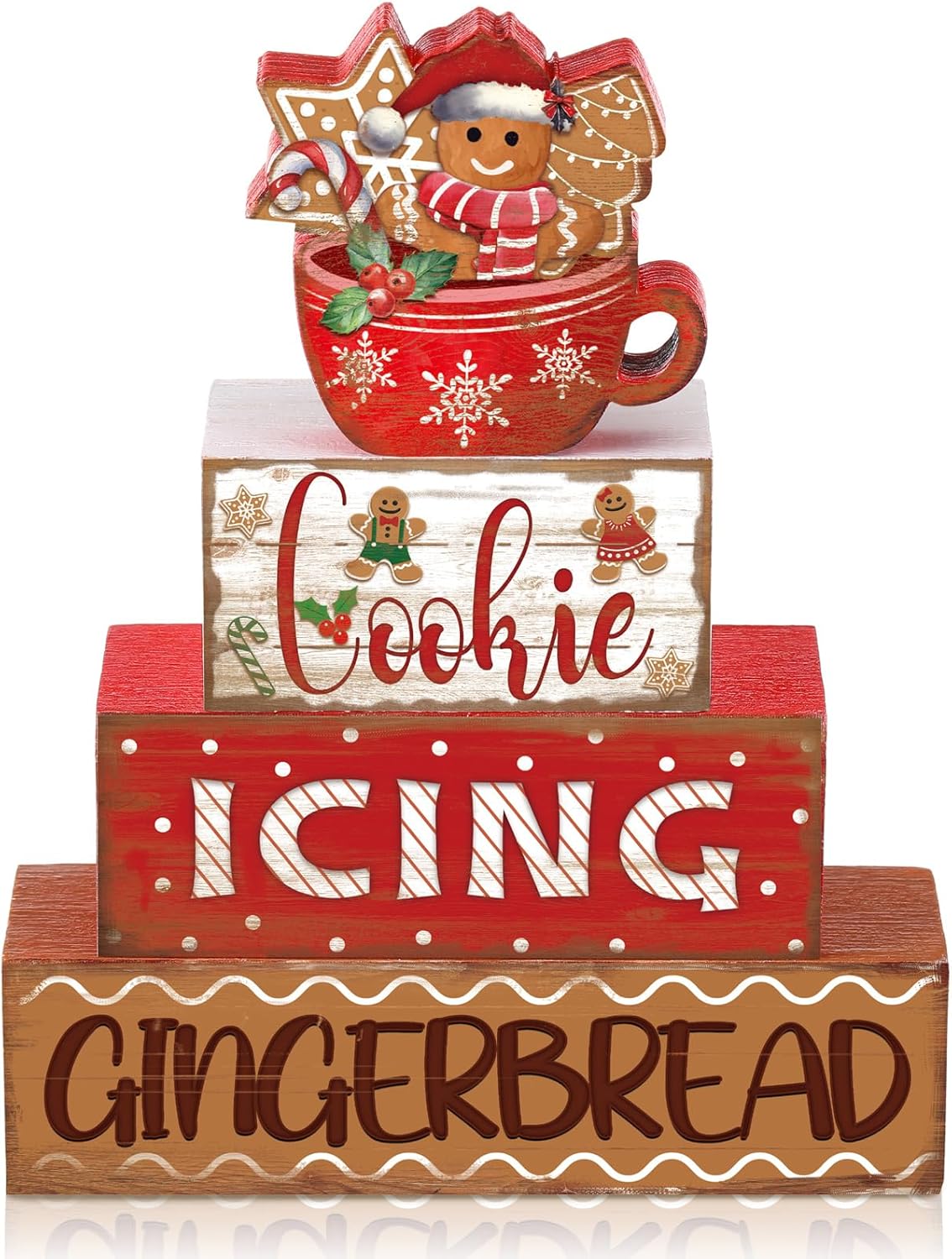 Moucuny Christmas Gingerbread Man Table Sign - 4 Pcs Wooden Decorative Set for Festive Home Decor