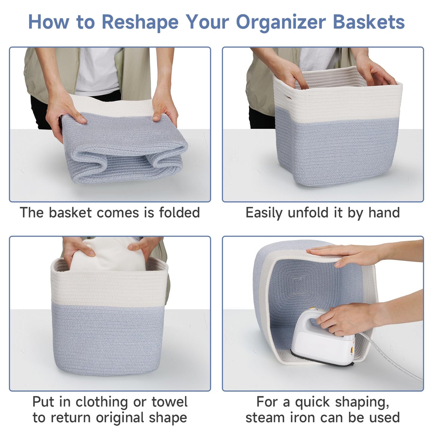 Maxuni Storage Cubes Cotton Rope Woven Baskets for Organizing, 11 Inch Cube Storage Bin, Cotton Rope Square Basket, Storage Baskets for Shelves Organizer, Closet-2Pack