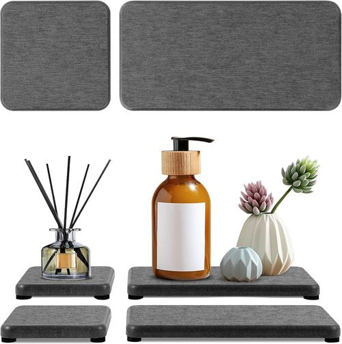 Diatomite Coasters by Regine Switzerland - Quick-Drying Water Absorbing Stone Tray Set (4PCS) for Bathroom & Kitchen