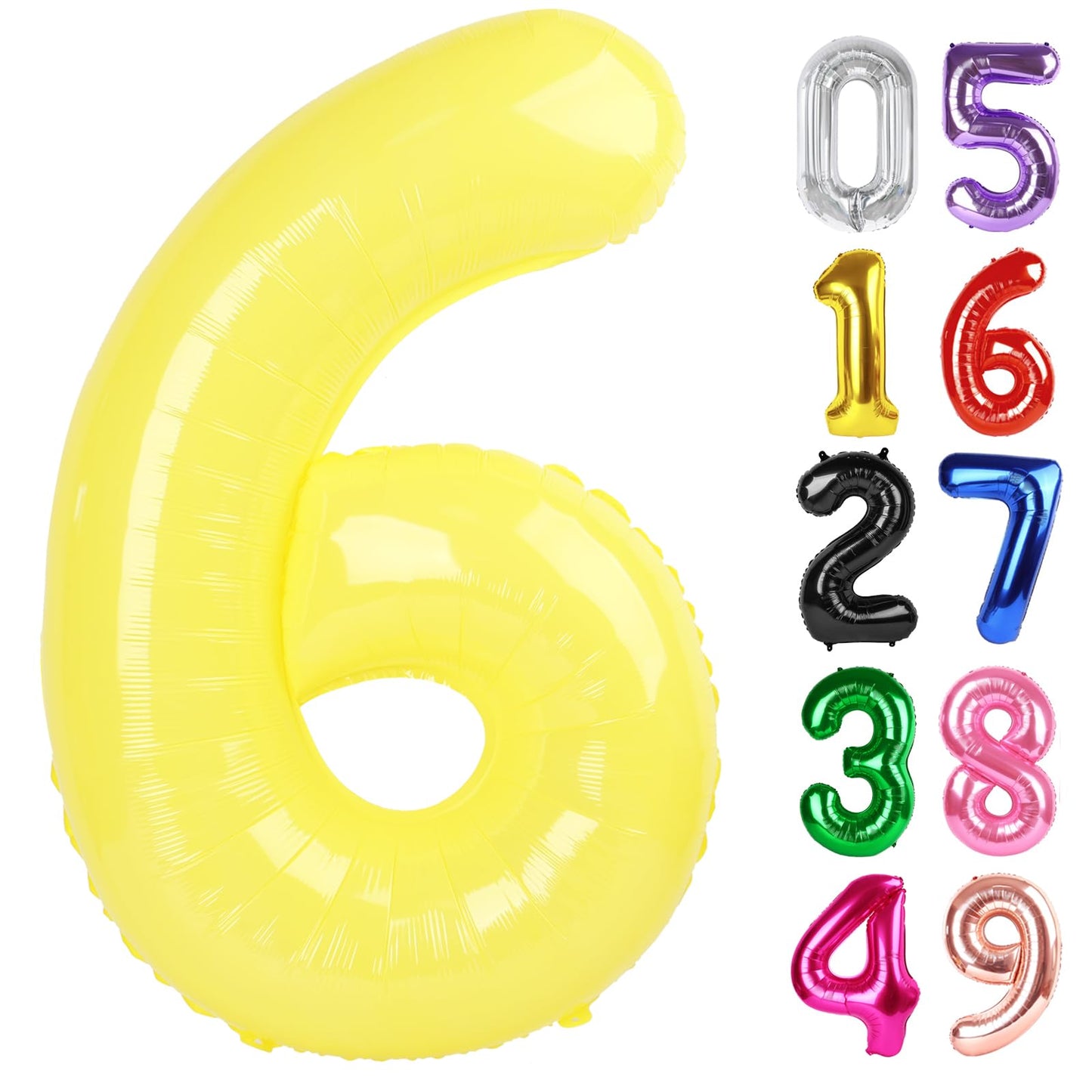 Yellow Number 6 Balloon 40 Inch, 6th Birthday Party Decorations for Children, Giant 6 Foil Balloon for Party Supplies