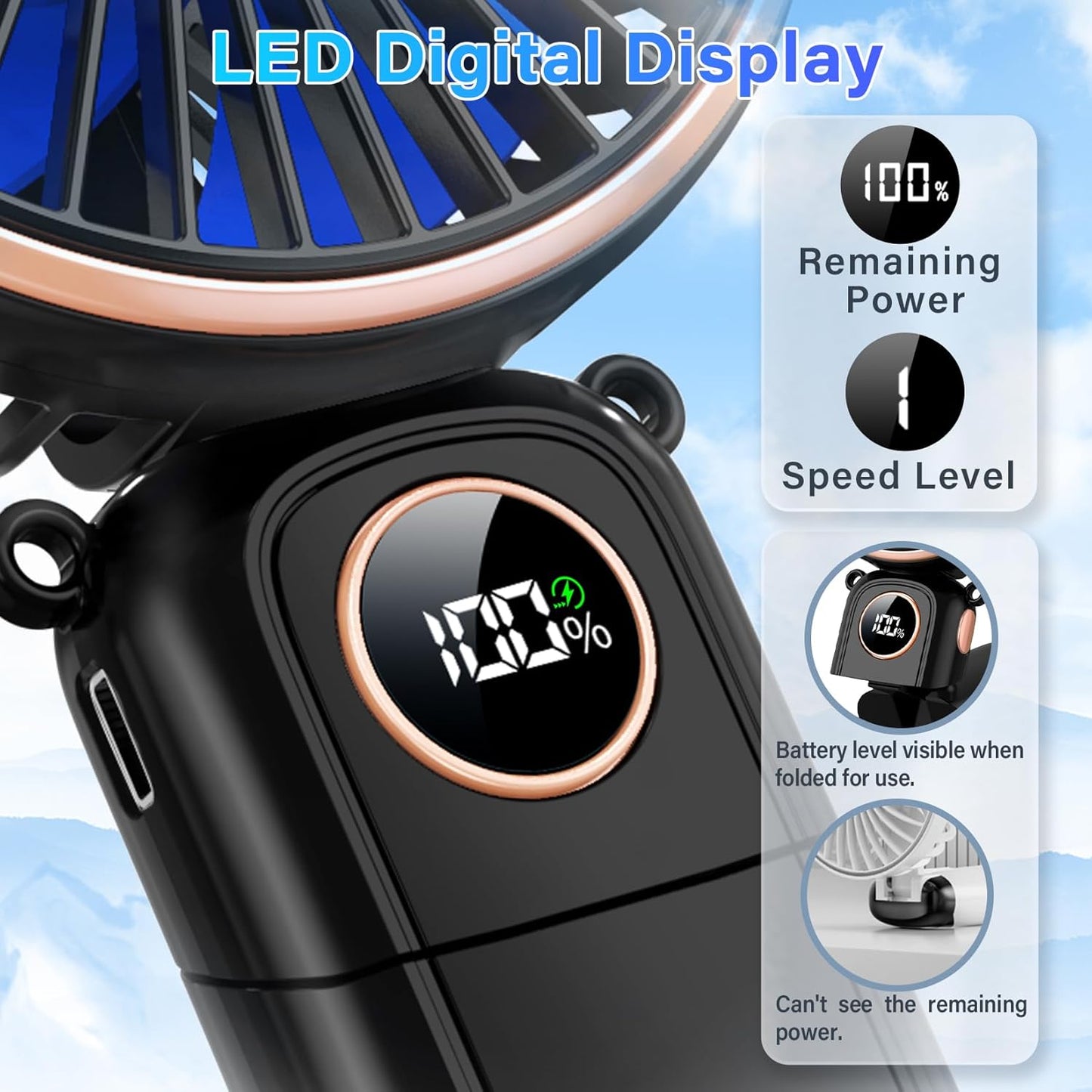 Skiennix Portable Handheld Fan - USB Rechargeable Mini Fan with 22-Hour Runtime & LED Display | 6 Speeds, Perfect for Travel & Outdoor Use