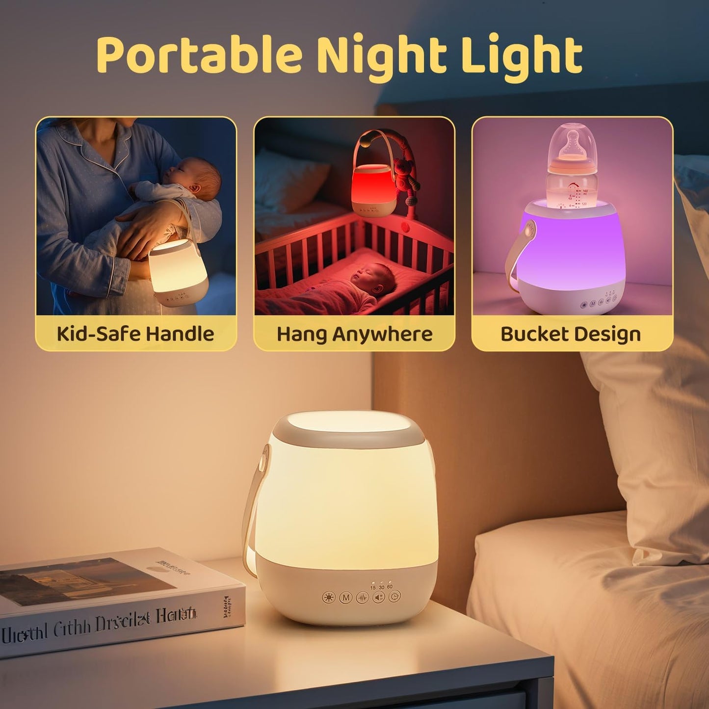 Skiennix Baby Night Light Sound Machine - 35 Colors & 12 White Noises | Portable USB Rechargeable Lamp