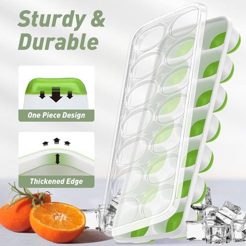 ChefAide Ice Cube Tray - Durable Stackable 3-Pack with Removable Lids | Easy-Release Plastic & Silicone for Cocktails & Coffee