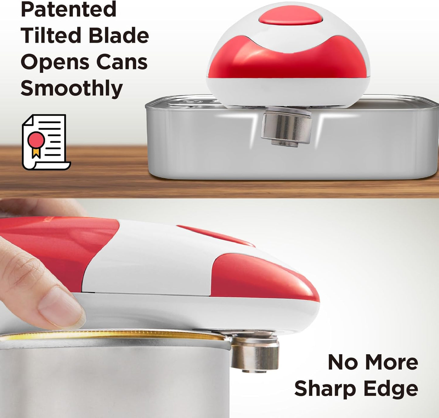 Kitchen Mama Electric Can Opener - Automatic Hands-Free Operation with Smooth Edge | Battery Operated (Red)