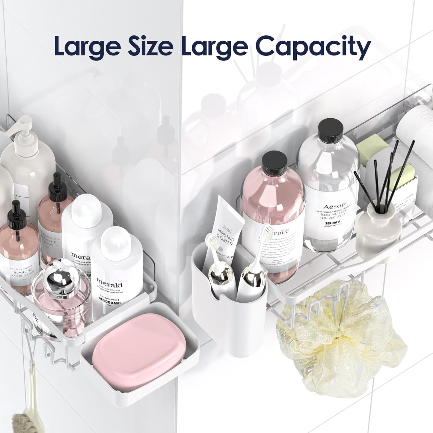 NESOMI Shower Caddy - Rustproof Stainless Steel Organizer with Large Capacity | 8-Pack No-Drill Rack