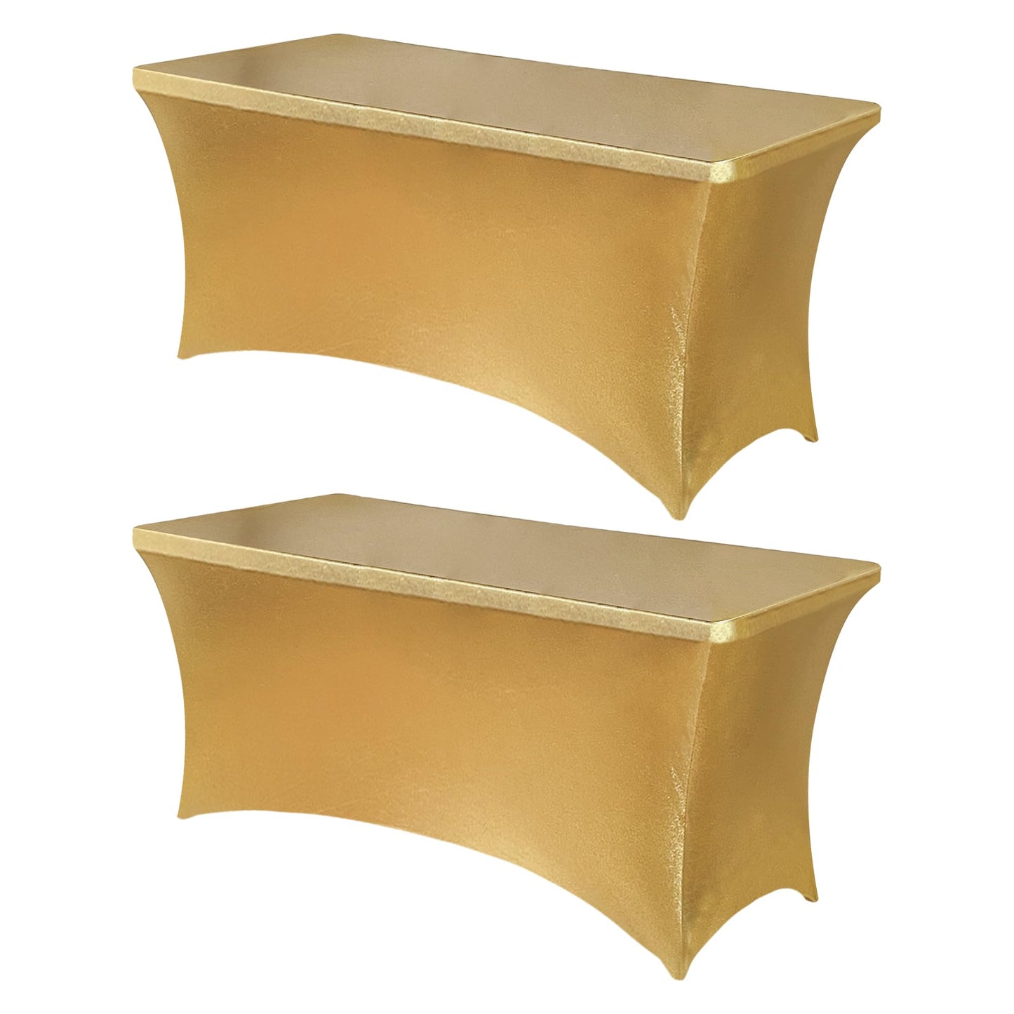 Obstal 6ft Stretch Spandex Table Cover for Standard Folding Tables - Universal Rectangular Fitted Tablecloth Protector for Wedding, Banquet, Party Stamping Gold, 72 Length x 30 Width x 30 Height Inch