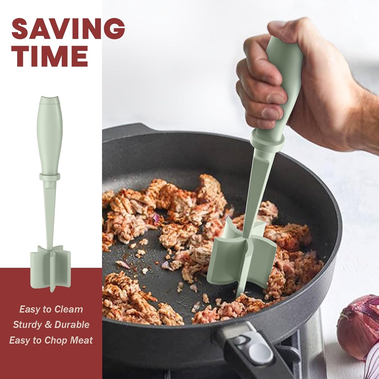 Skiennix Meat Chopper - Premium Heat Resistant Hamburger Grinder | Green Nylon Smasher for Ground Beef