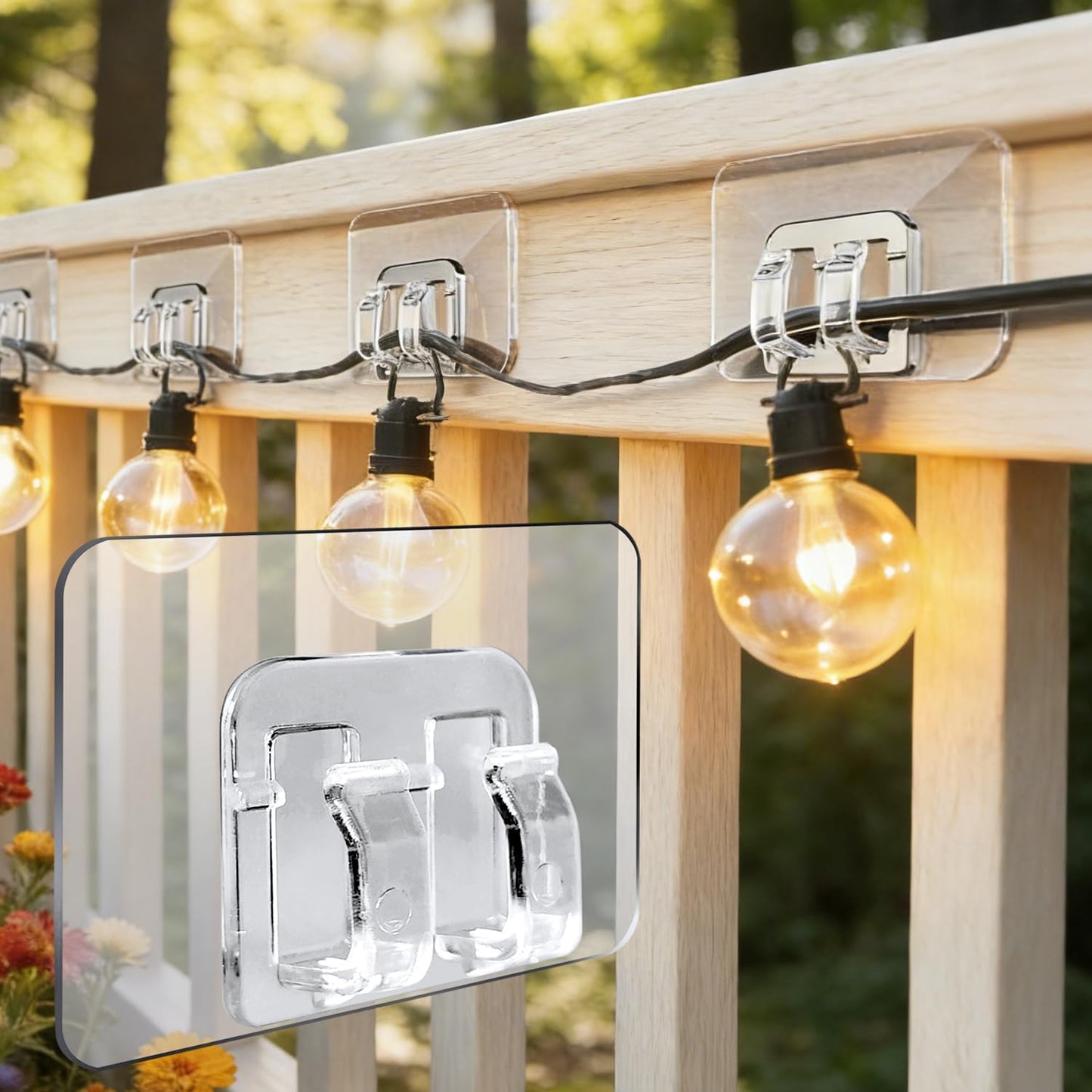 Gripalix Outdoor String Lights Hooks 90Pcs Christmas Light Clips for Outside Clear Cable Clips Heavy Duty Adhesive Wall Hooks for Roof Gutters Transparent Lamps Hanger Waterproof Wire Holder