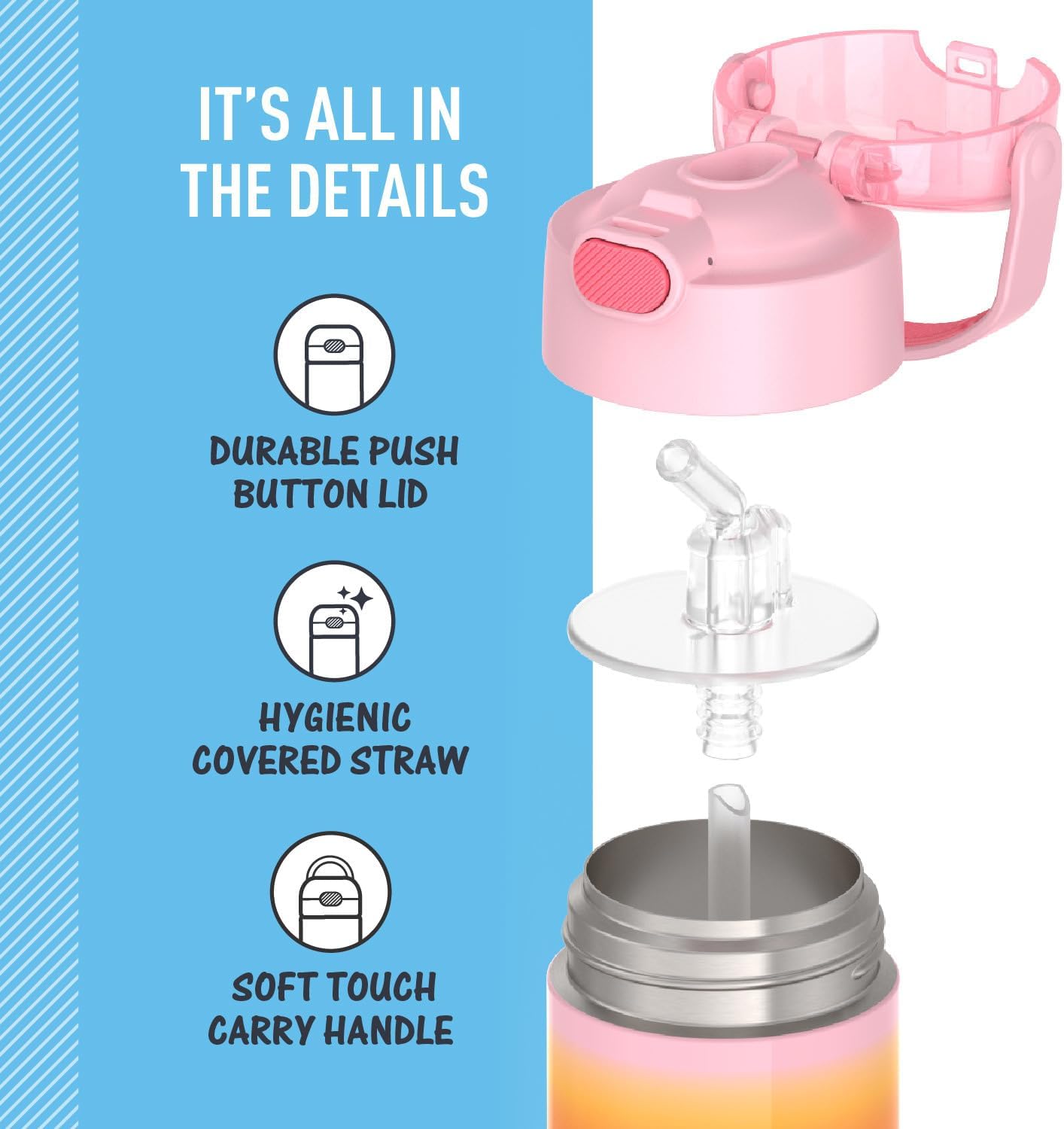 THERMOS FUNTAINER Water Bottle - 12 Ounce Kids Stainless Steel Vacuum Insulated - Pink Ombre
