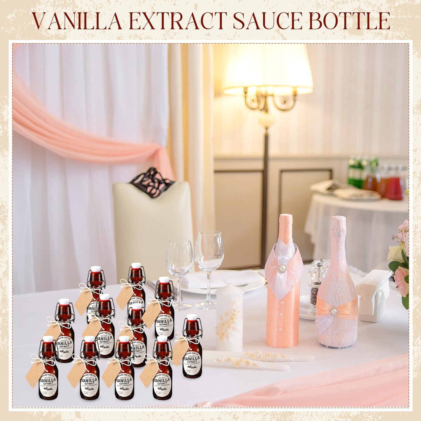 Vesici 12 Sets Swing Top Glass Bottles Set Amber Homemade Vanilla Extract Bottles Vanilla Extract Jars for Christmas DIY Crafts (8 Oz)