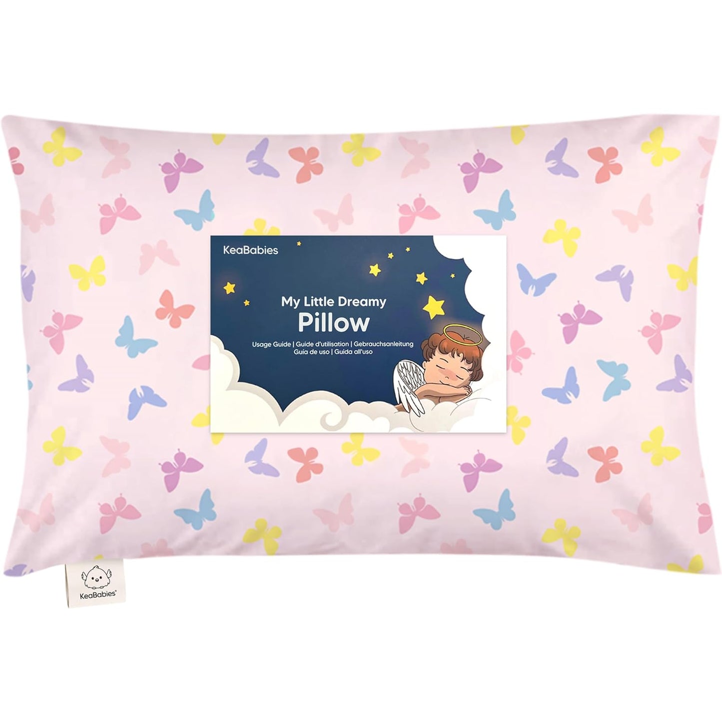 My Little Dreamy Toddler Pillow - Soft Organic Cotton Travel Pillow with Case, 13x18, Machine Washable, Ages 2-5 (Flutter)