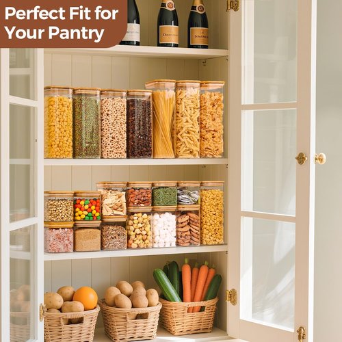 ComSaf Glass Food Storage Jars Set of 6 - Clear Airtight Containers for Pantry Organization | 0.8 Qt