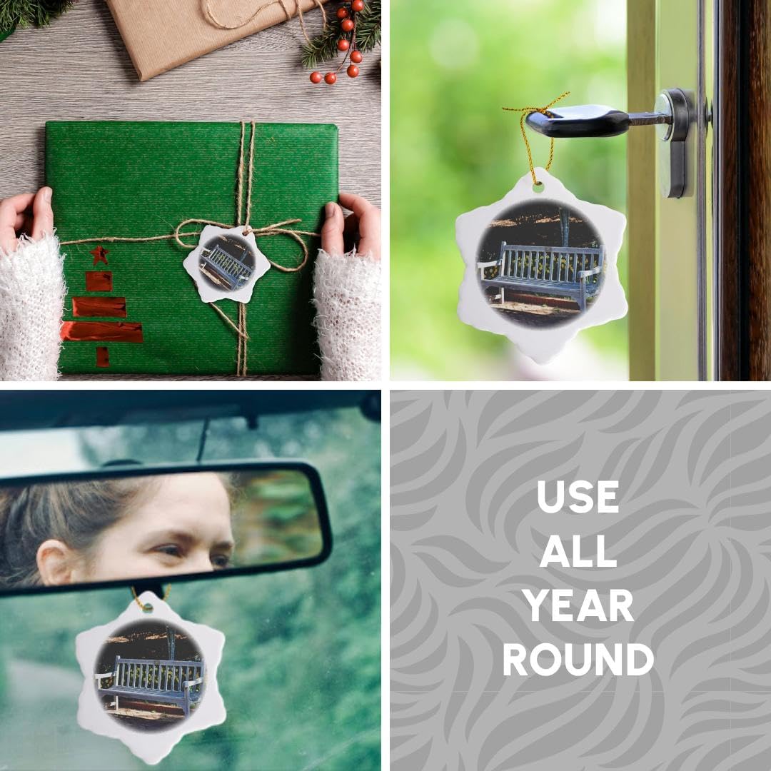 Spring Flowers Wooden Bench Snowflake Ornament - 3DRose Sit and Relax Decor