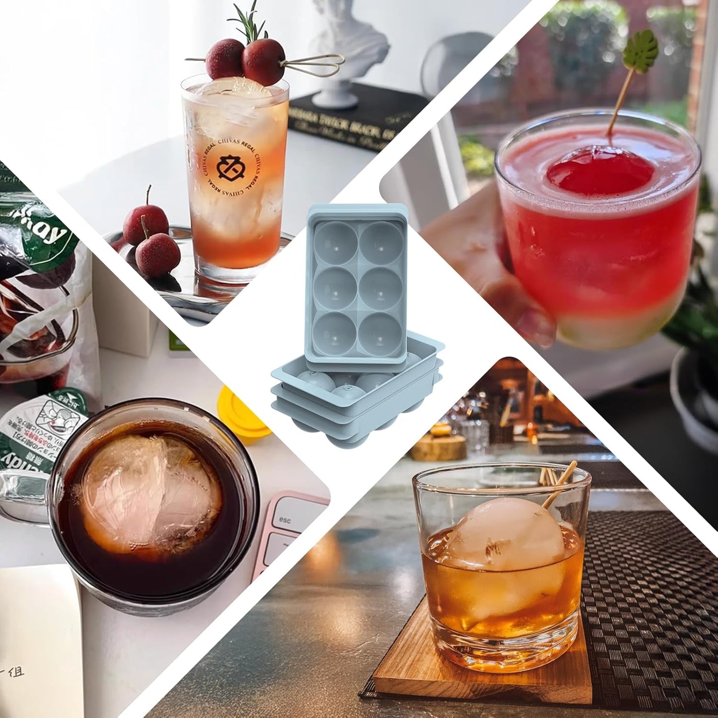 Large Ice Ball Maker - 2.5" Round Ice Cube Mold for Whiskey & Cocktails | 8 Sphere Ice Balls with Tray & Tongs