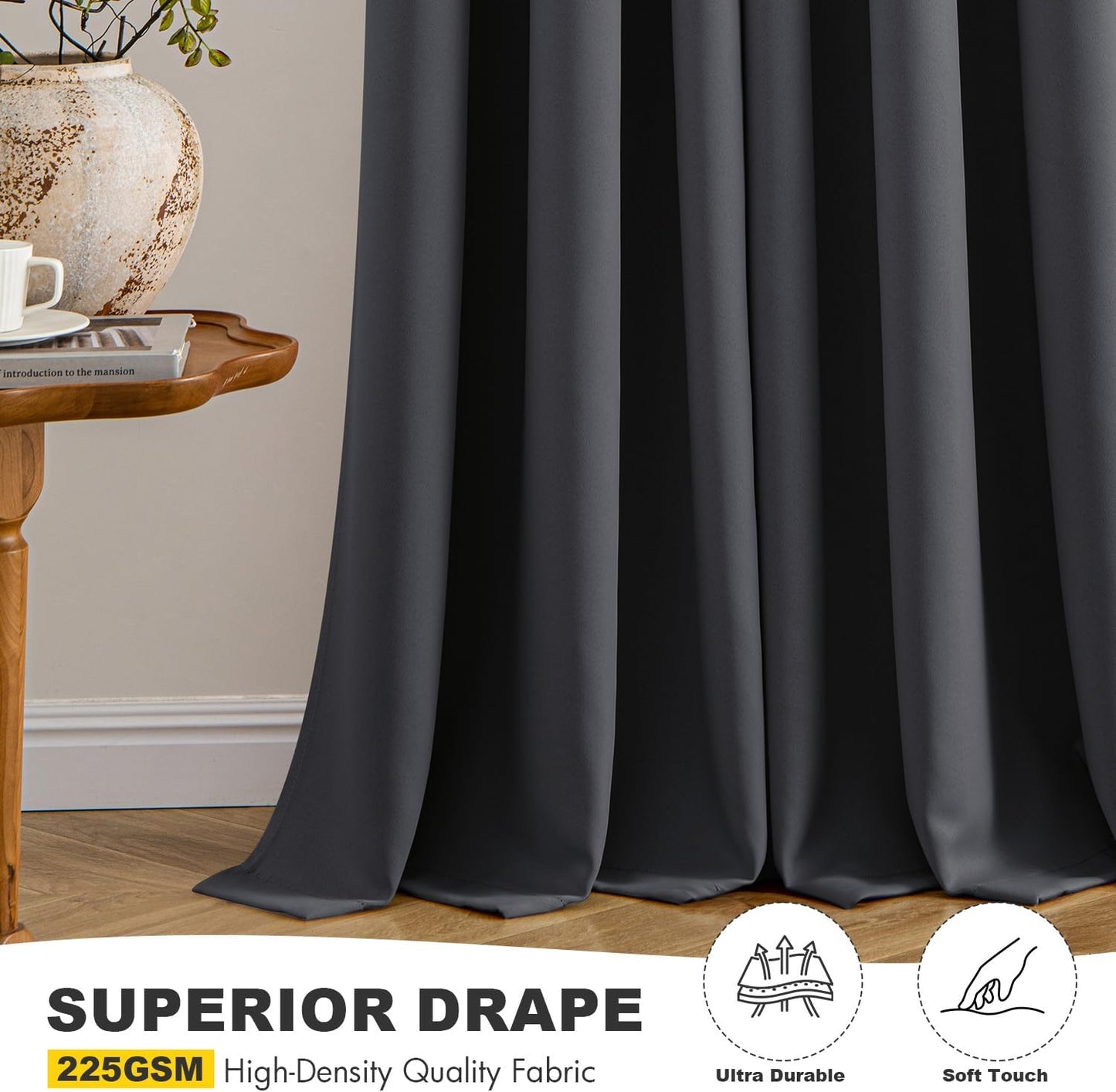 MIULEE Dark Grey Blackout Curtains - Thermal Insulated Room Darkening Drapes | 84 Inches Long, 2 Panels