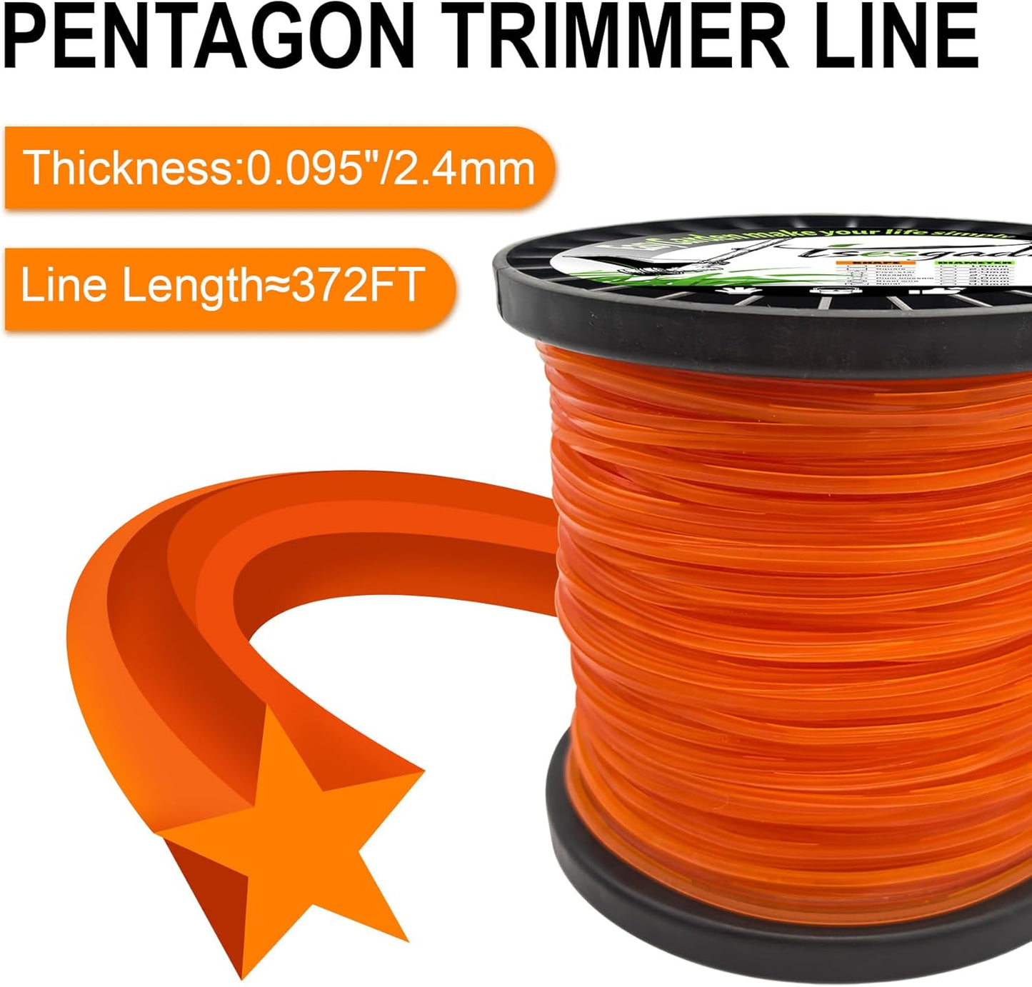 Weed Eater .095" Pentagonal String Trimmer Line - 1LB Orange Universal Replacement