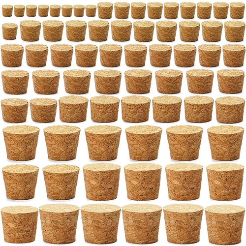 100Pcs Cork Stoppers 10 Sizes Wooden Tapered Cork Plugs, Wooden Tapered Wine Bottle Stoppers Replacement Corks for Wine Beer Bottle Crafts