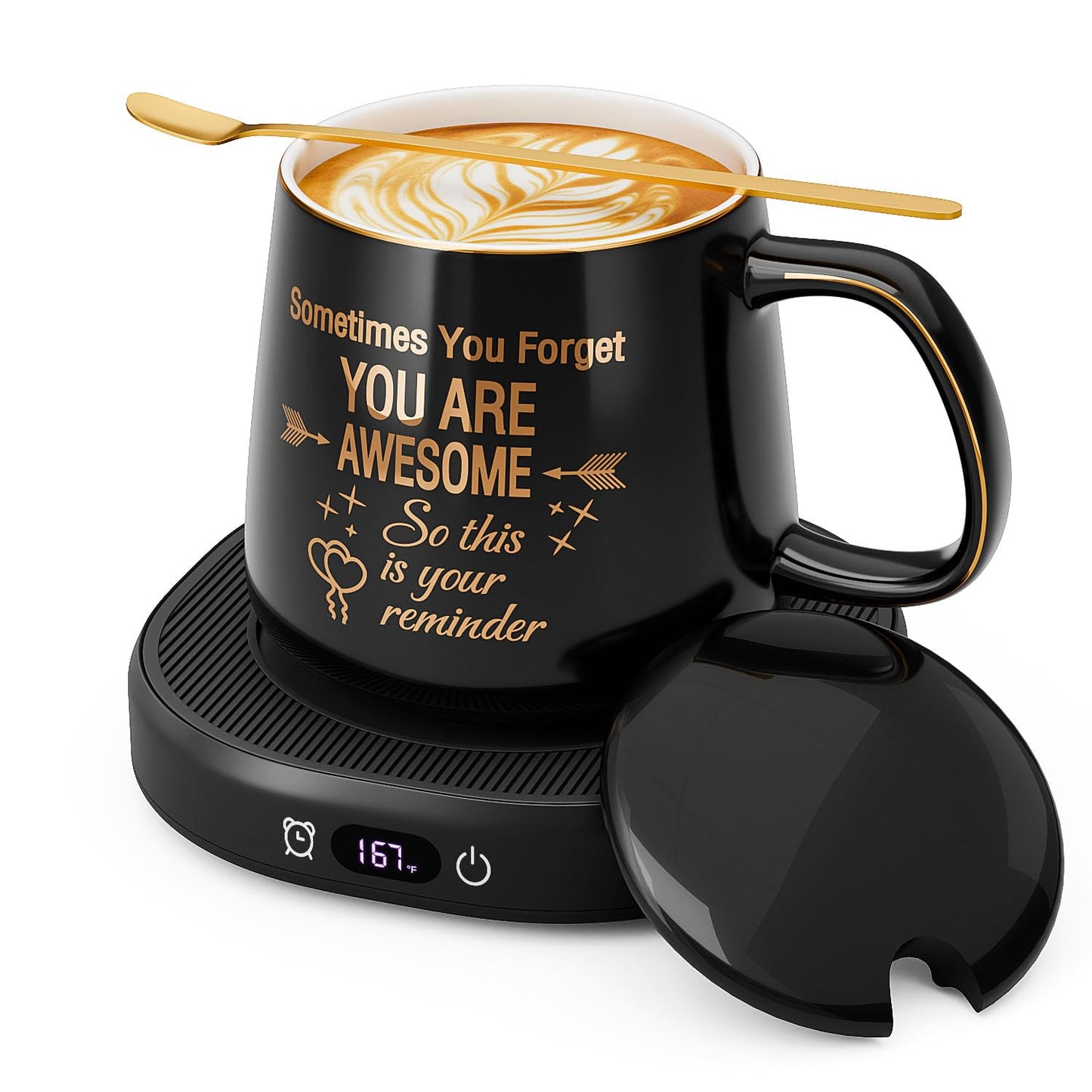 Coffee Mug Warmer & You are Awesome Mug Set, Electric Cup Warmer for Desk, Beverage Warmer with 4 Temperature Setting, 8-Hours Auto Shut Off