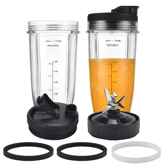 [Upgraded] Replacement 24oz Cups for Nutri Ninja Blenders, Cups with 7 Fins Replacement Extractor Blade Parts fit Ninja Auto iQ BL682-30 BL642-30 BL450-30 BL455-30 BL456-30 BL482-30 BL687CO-30 etc.